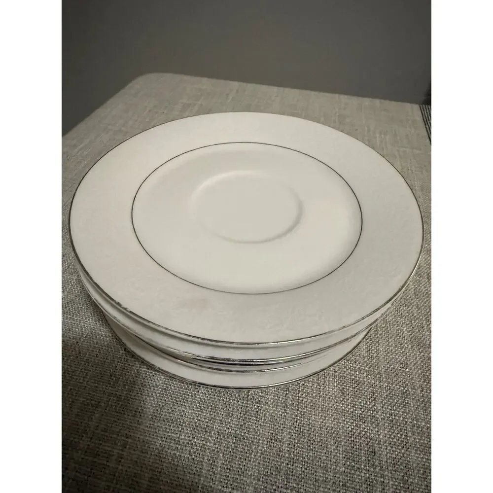 🍽️ Scarsdale 8079 China Saucers – Set of 6 – White Embossed Floral & Silver